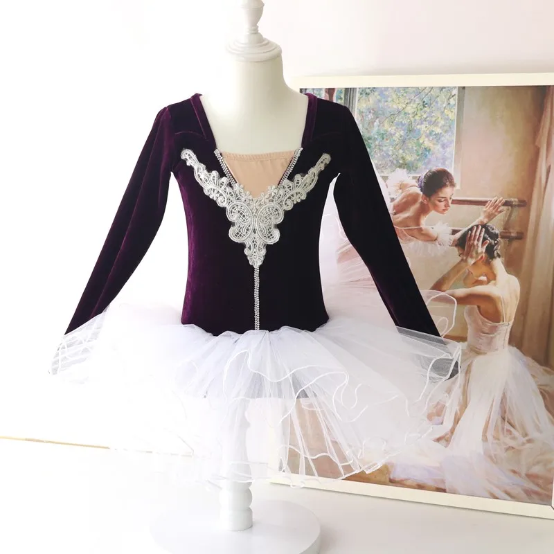 Балетное платье с длинным рукавом для девочек бархатная балетная пачка танцев