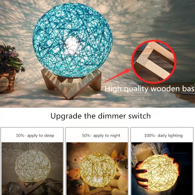 3D Светодиодная лампа из ротанга с лунным шаром ночник USB мощность диммируемая для