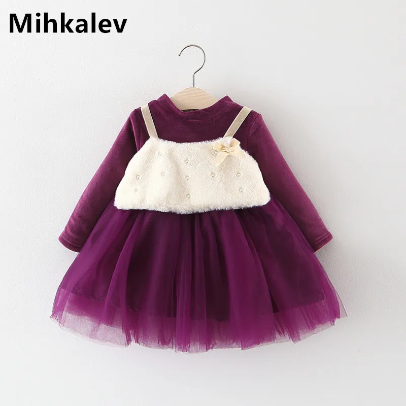 Mihkalev для маленьких девочек зимние платья детская одежда 1-3years детей принцессы