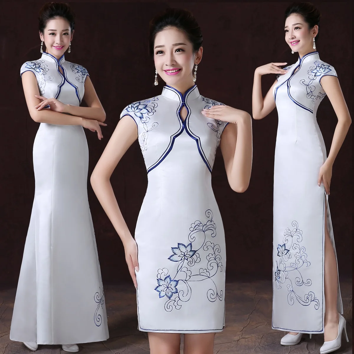 Белый женский цветок Qipao восточный женский улучшенный Cheongsam китайский невесты печатных атласное свадебное платье vestidos XS-XXL