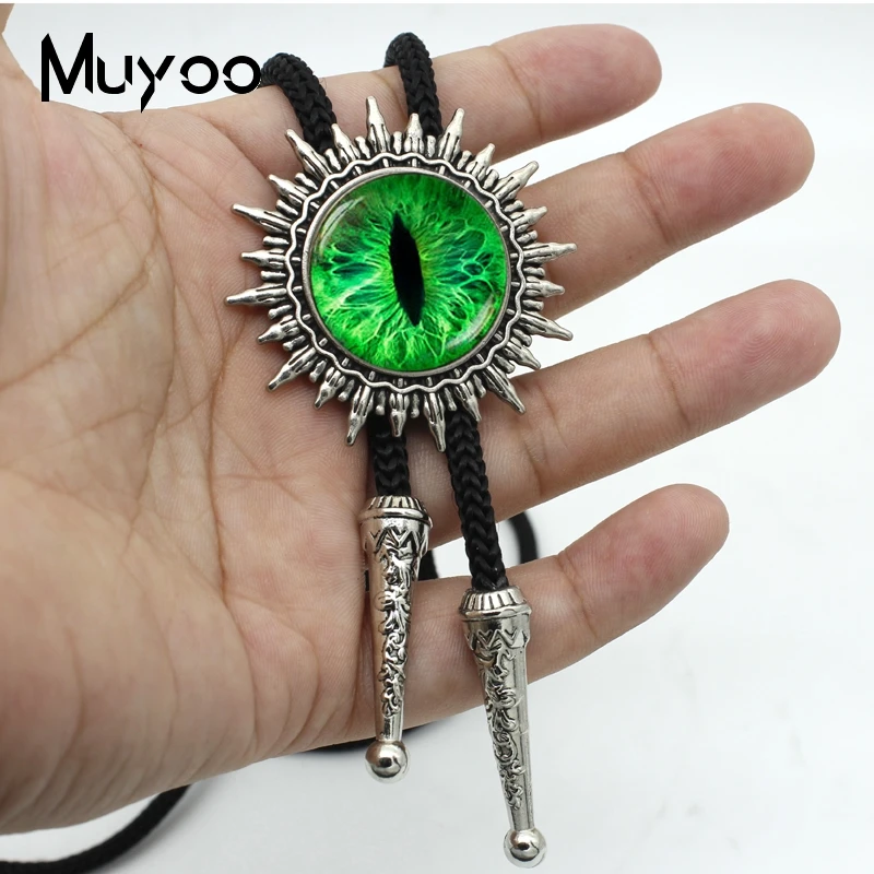 BOLO-0096 Новые Модные Винтажные стильные зеленые кошачьи глаза стеклянные круглые кабошон Боло Галстуки для мужчин ручной работы Регулируемые шейные Галстуки серебро