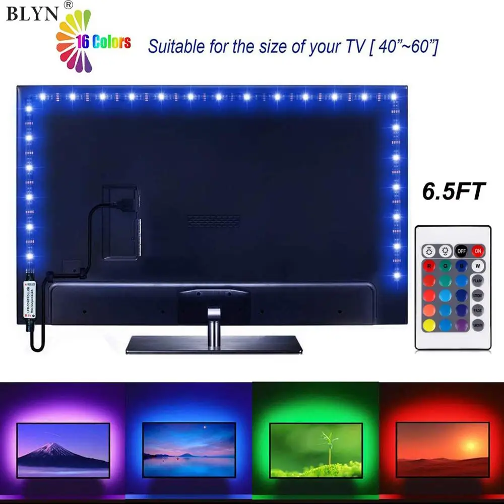 5V USB Светодиодные ленты 5050 60LED/м смещения HD ТВ задняя светильник 24Key