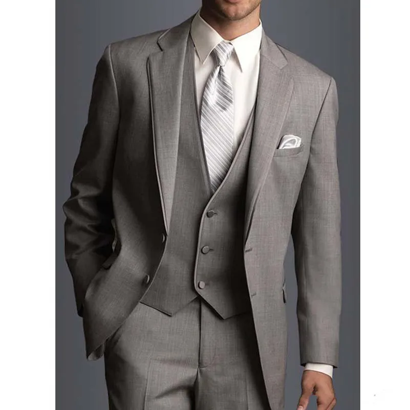 Серые Свадебные Мужские костюмы для жениха мужская одежда из трех предметов