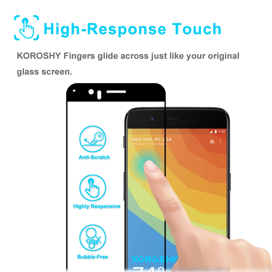 KOROSHY Full Cover Tempered Glass for OnePlus 5 Five OnePlus5 One Plus 1+5 Pro Prime Screen Protector Anti-Scratch Film | Мобильные