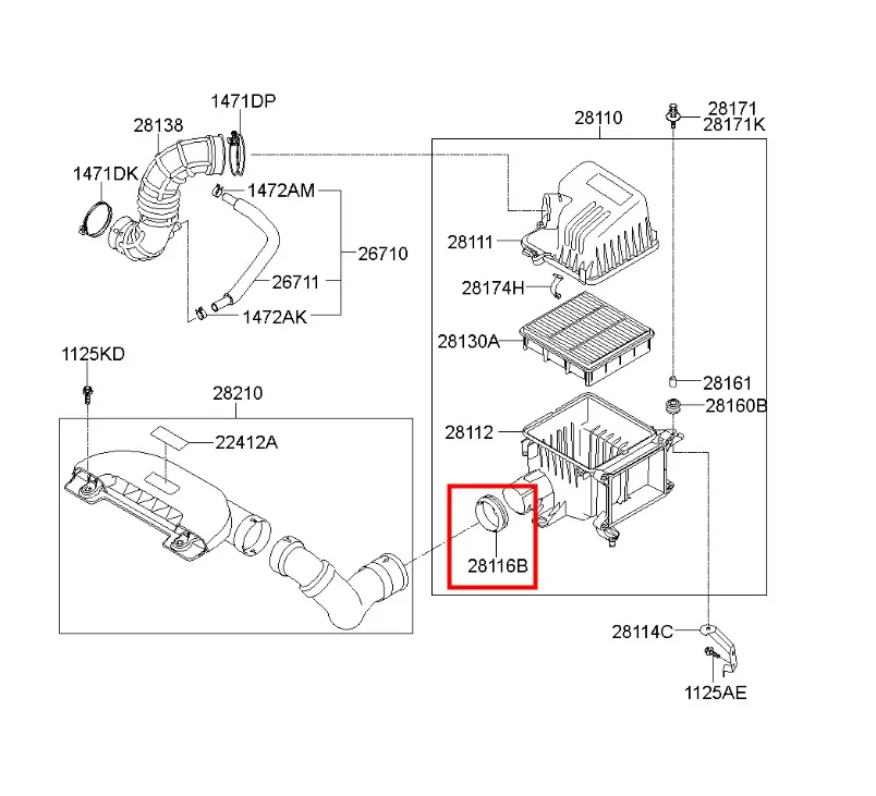 Резиновое уплотнительное кольцо для воздухозаборной трубы двигателя Hyundai Elantra