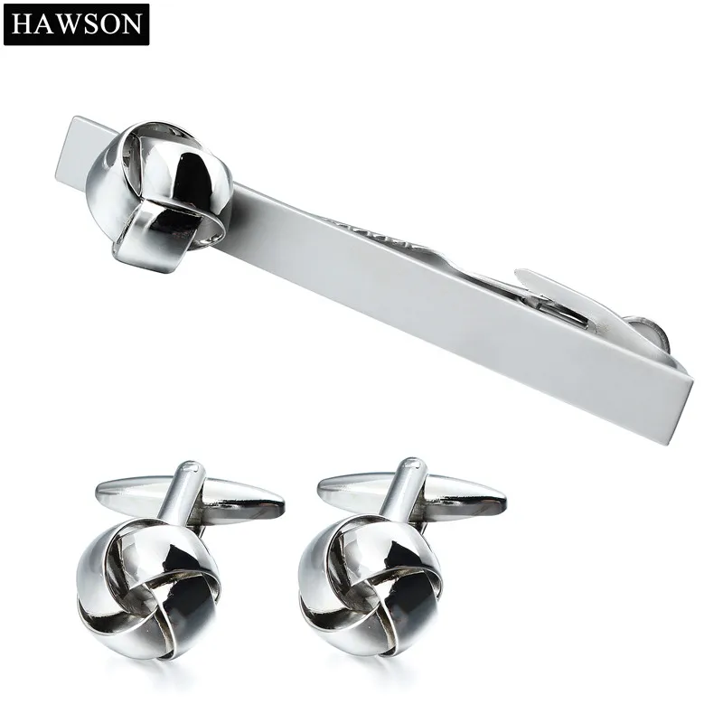 

HAWSON Jewelry Twist Knot Cuff Link and Tie Clips Sets For Men New Round Metal Mens Cufflinks Tie Bar
