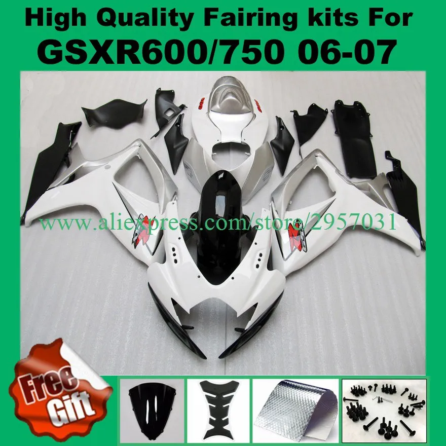 

9gifts Fairing kit for SUZUKI K6 K7 GSXR600 GSXR750 06 07 #X4T16 GSX-R600 GSX-R750 2006 2007 silver black white fairings