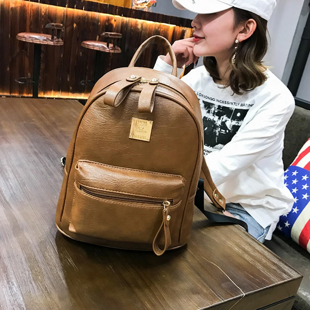 Модные женские рюкзаки Мультифункциональный водонепроницаемый ПУ ранец винтажного стиля Ретро черный коричневый Большая вместимость.