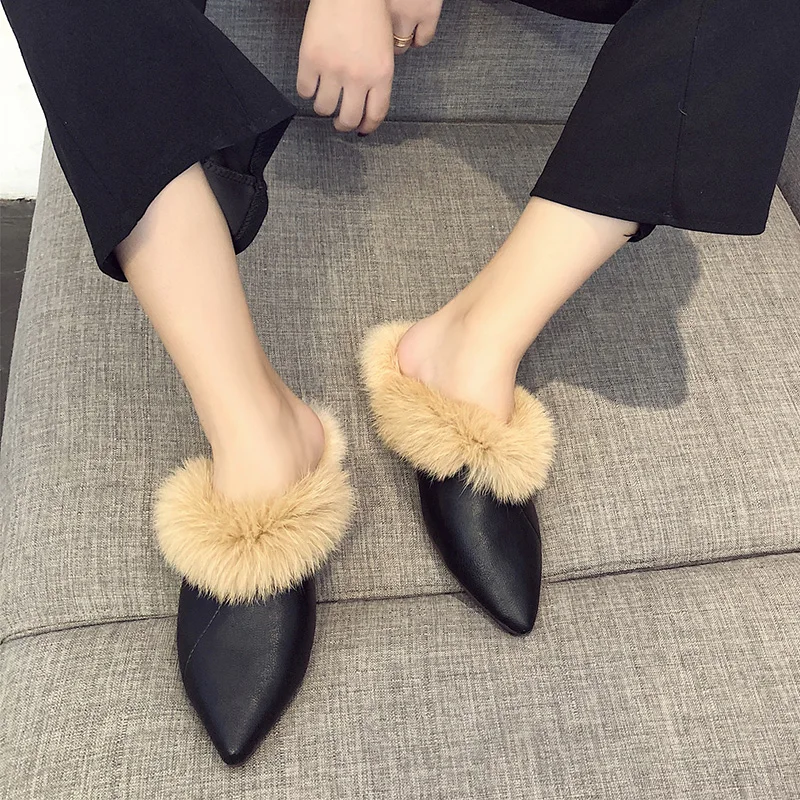 HEE GRAND/тапочки с острым носком из искусственного меха повседневная обувь женская