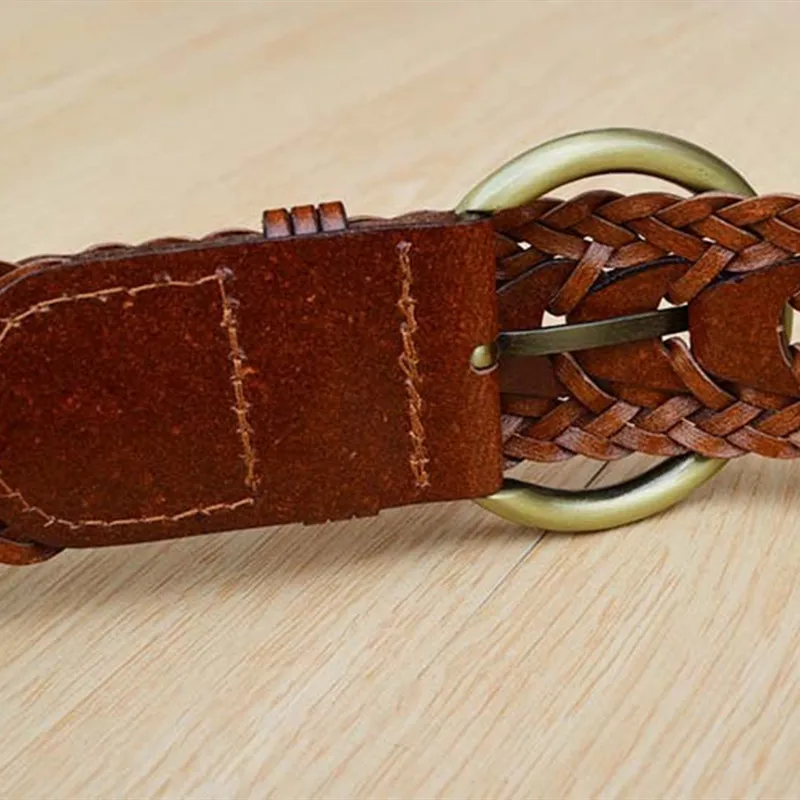 Мужской и женский кожаный ремень винтажный круглый пояс с пряжкой для джинсов