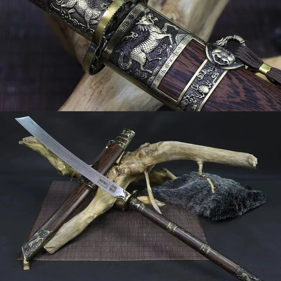 Damascus Folded Steel or High Manganese Steel Blade Forged Chinese Kang XI Emperor BAO DAO Sword Full Tang