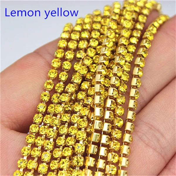 lemon yellow 2mm 2.5mm 2.8mm 3mm 2Yard Colorful Sew on Crystal Rhinestone Cup Chain Gold Based Claw for Party Dinner Dress Accessories 8Y1200 - Цвет: lemon yellow