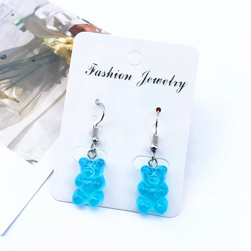 

Fashion Handmade Resin Cute Cartoon Gummy Bear Earrings For Women Girl Creative Transparent Color Candy Earrings Gift