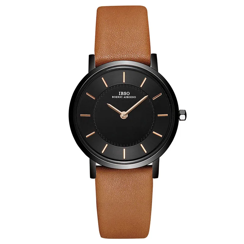 IBSO 7,6 мм наручные женские часы простые женские часы модные Montre Femme кварцевые женские часы Relogio Feminino - Цвет: Black Brown