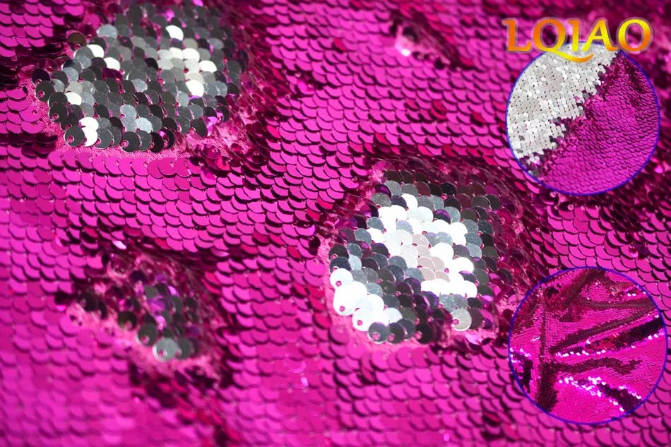 Fuchsia and Silver Русалка рыбьей чешуи Реверсивный блесток ткань с вышитой переливающийся Радуга/золото ткани для свадебное платье DIY craft Швейные - Цвет: Fuchsia and Silver