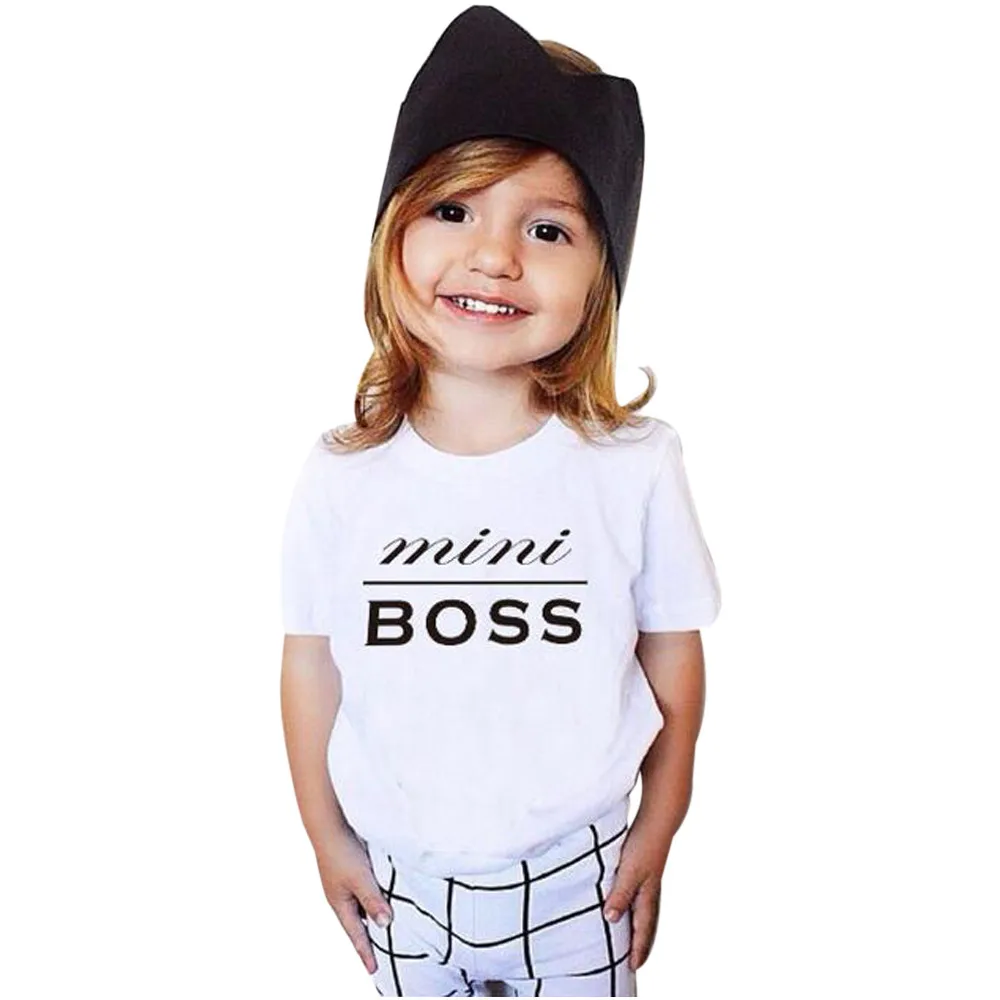 MUQGEW/Детские футболки футболка с короткими рукавами и надписью «MINI BOSS» топы, наряды топ для детей, летняя хлопковая блуза Menina Q06