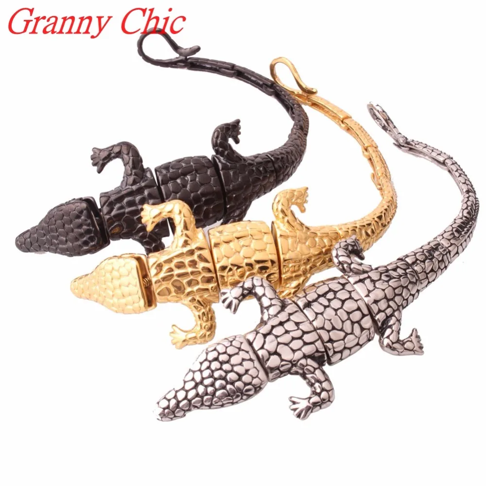 

Granny Chic Bracelet Men Stainless Steel Punk Crocodile Men's Cuff Bracelets Bracelets & Bangles Casting Jewelry Wristband