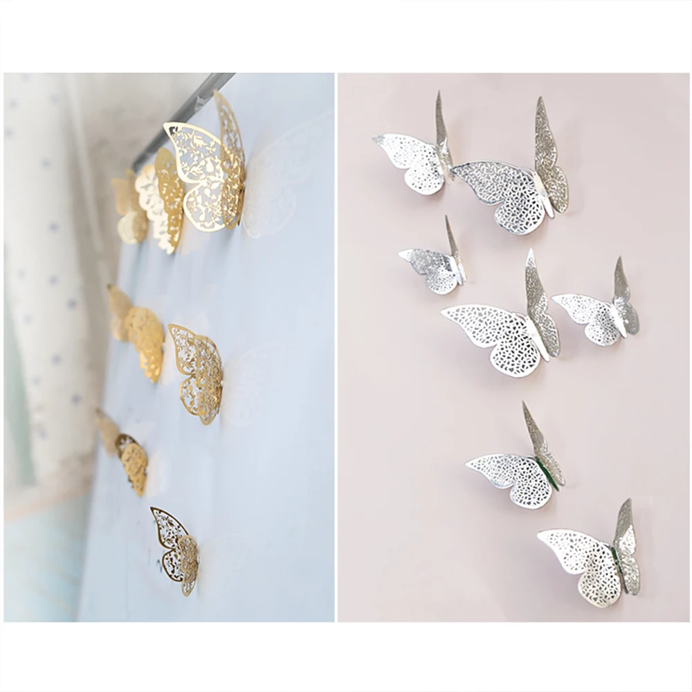 12 шт. полые бабочки стены стикеры спальня гостиная домашний декор офис книжный
