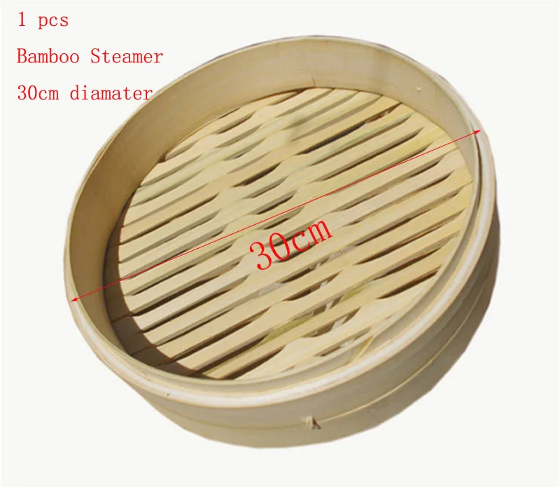 30cm steamer Одна клетка или крышка для приготовления бамбуковой пароварки для рыбы, риса, овощей, набор корзин для закусок, кухонные инструменты для приготовления пищи, пароварка для вареников, паровой горшок - Цвет: 30cm steamer