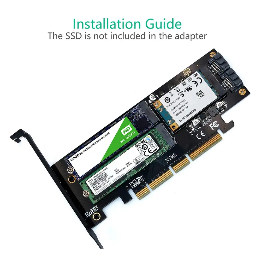 M.2 NVMe SSD NGFF mSATA к PCI E X4/X8/X16 Raiser M Key B Ключ 3in1 Express Riser Card PCIE SATA адаптер|Платы расширения|