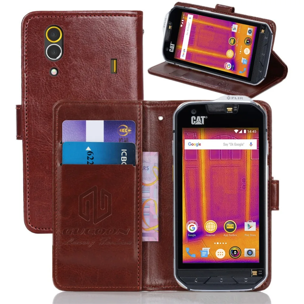 Винтажный чехол-бумажник GUCOON для гусеницы CAT S60 S30 S31 из искусственной кожи в стиле ретро чехол с откидной крышкой Магнитный Модный чехол с подставкой на ремне
