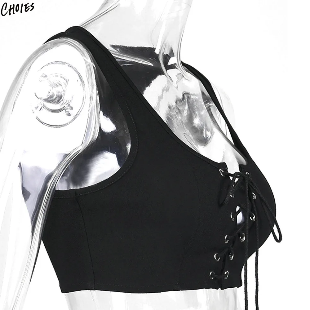 Черный кружевной решетки спереди обрезанный Топ для женщин Лето без рукавов