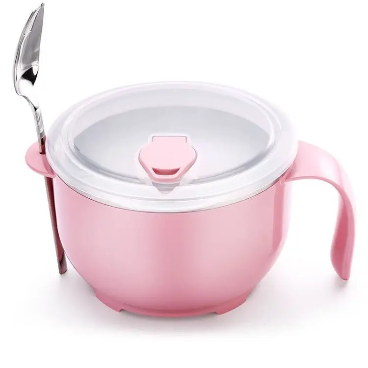 pink 1.2 L JueQi Ланч-бокс, большая миска из нержавеющей стали для лапши быстрого приготовления, миска для риса с крышкой, Бытовая Посуда, миска для супа, миска для риса - Цвет: pink 1.2 L