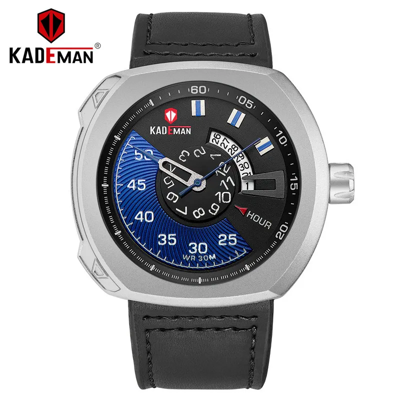 407-S-BE-B Оригинальные спортивные мужские часы Новые квадратные Кварцевые часы Открытый 30 м водонепроницаемый Топ бренд KADEMAN повседневные кожаные Наручные часы Relogio - Цвет: 407-S-BE-B