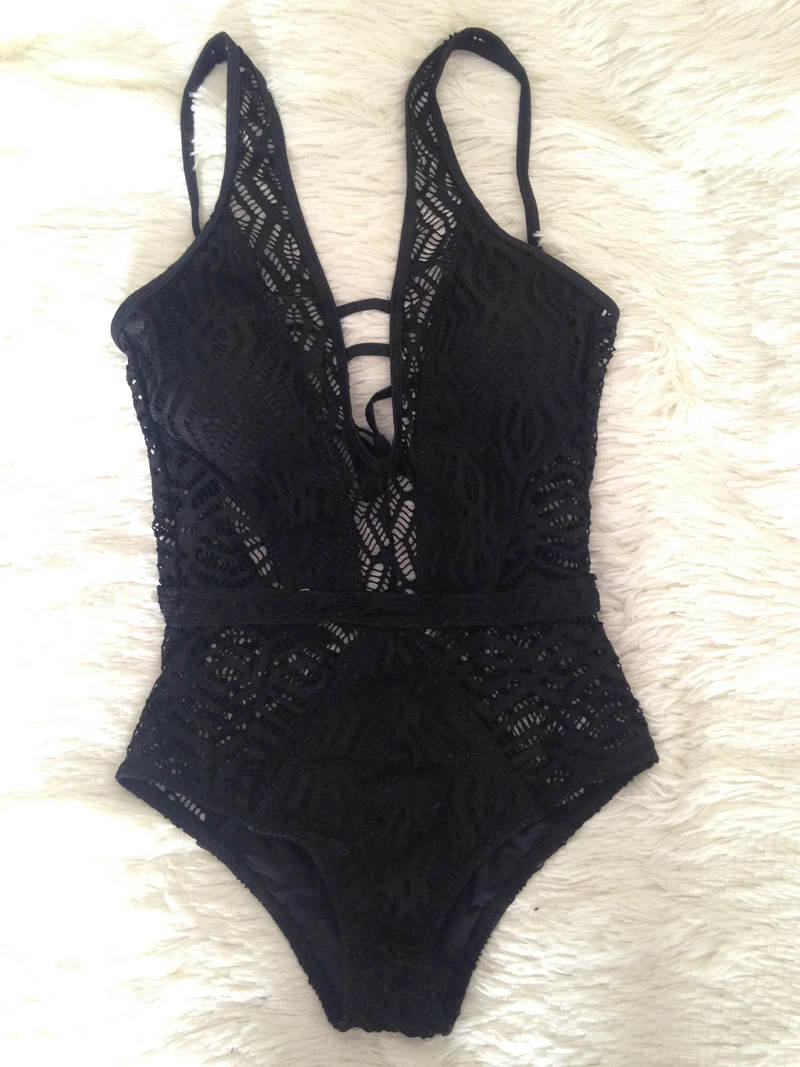 Новый кружевной купальник монокини с v образным вырезом размера плюс женские купальники высокой талией