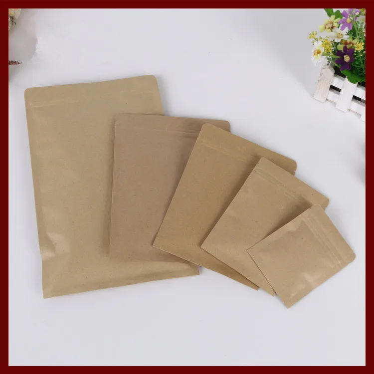 

15*24 50pcs brown self zip lock kraft paper bags Flat version for gifts sweets and candy food tea jewelry retail package paper