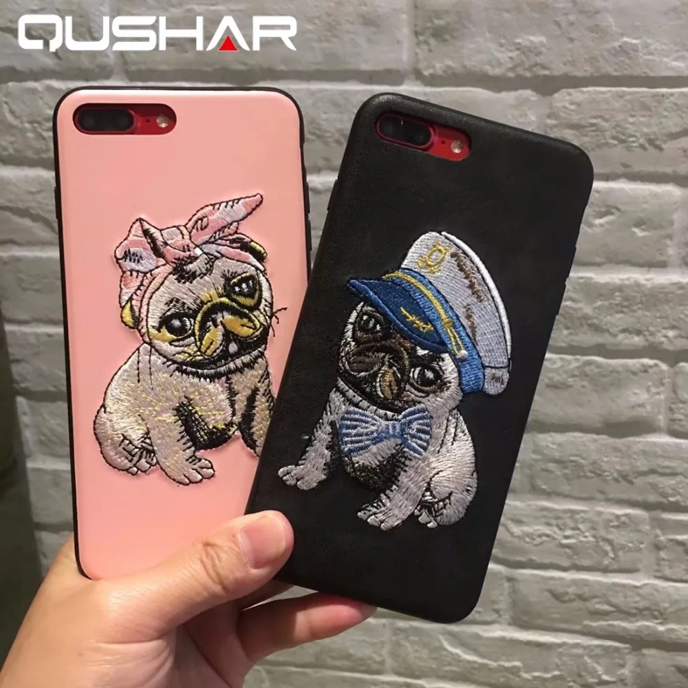 QuShar Cute Shar Pei Dog 3D чехол с вышивкой для iphone 6 6s 7 8 plus ударопрочный X 10 тонкий защитный
