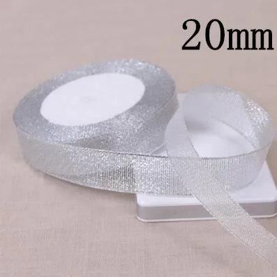 20mm silver 25y 3-50 мм Ручная работа Золотая и Серебряная лента 25 ярдов 22 м металлический блеск свадебное Рождественское украшение DIY тесьма карта Подарочная Упаковка - Цвет: 20mm silver 25y