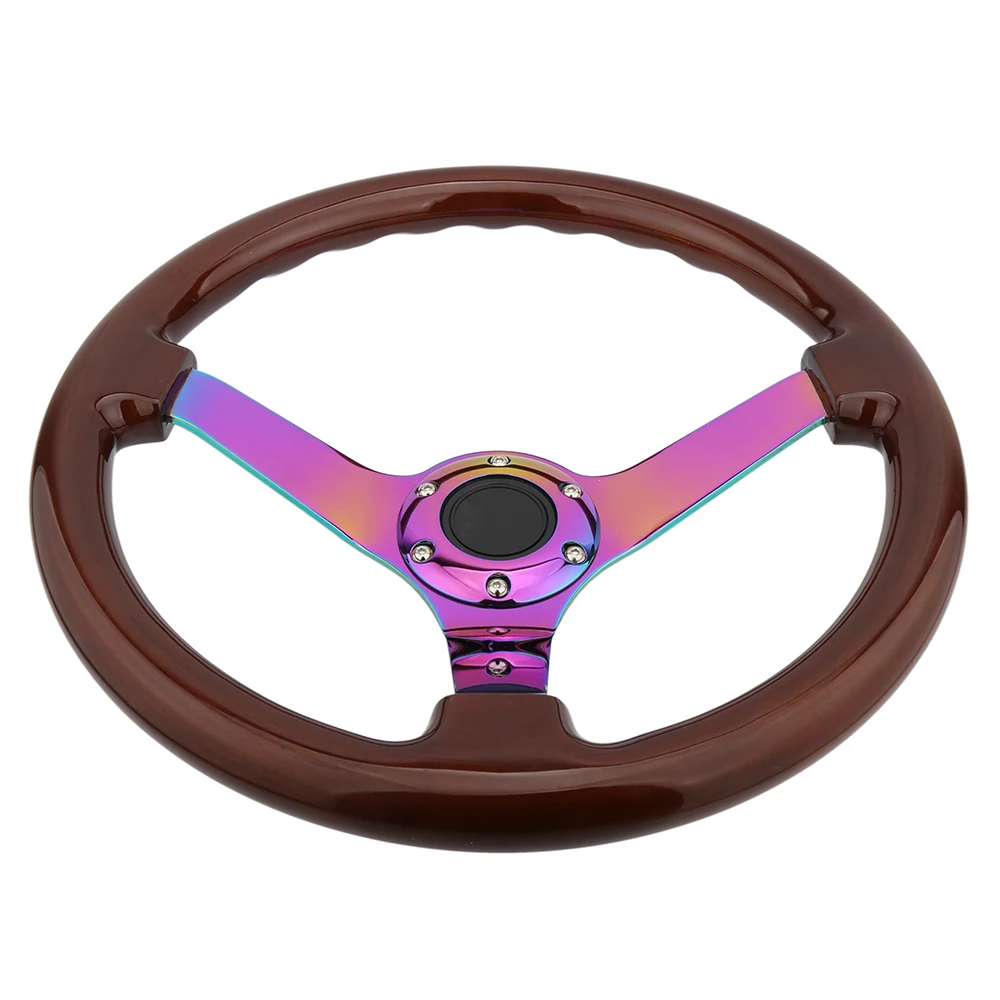 Деревянное рулевое колесо 350 мм с неохромированными спицами глубокий кукурузный