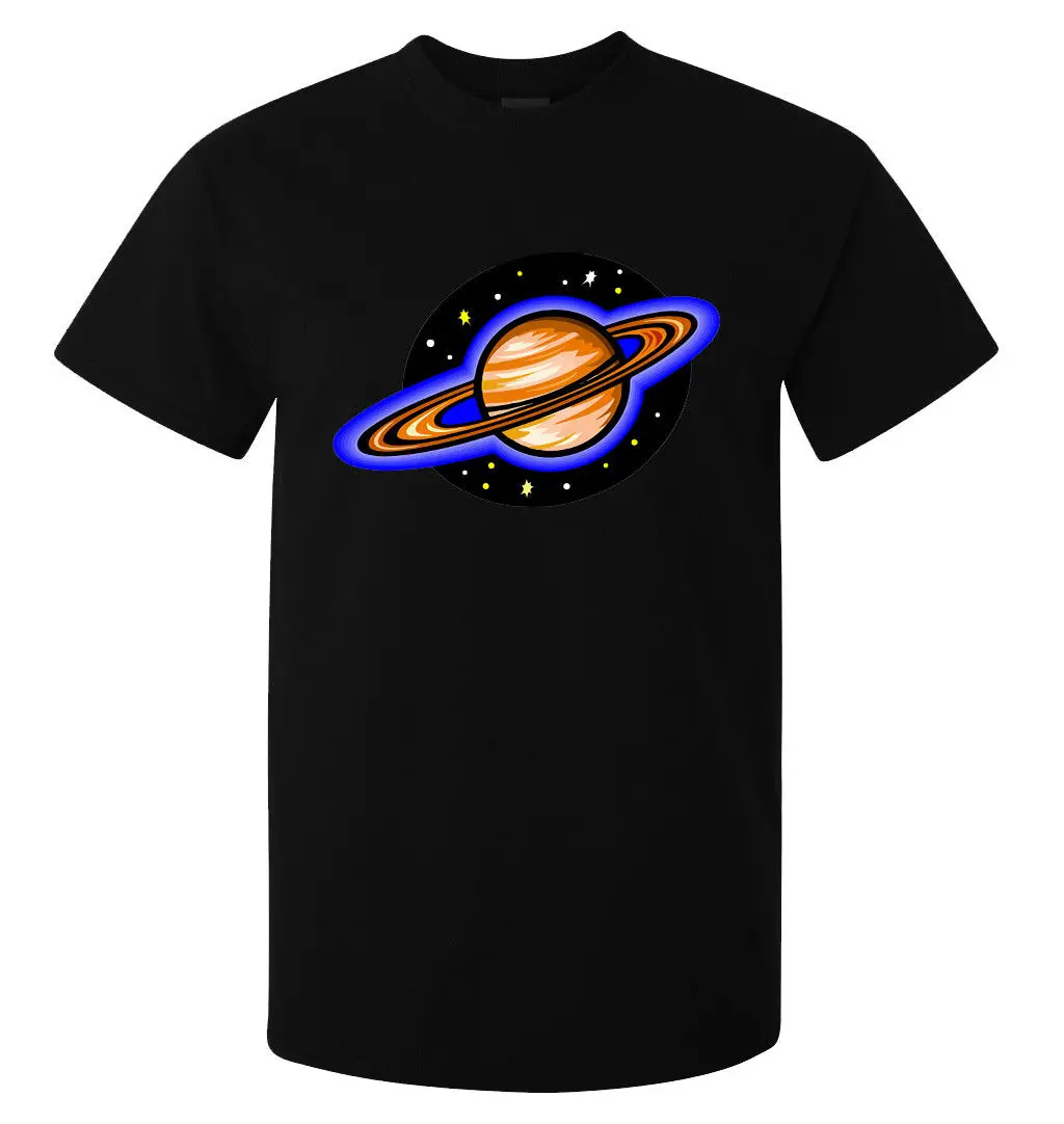 Galaxy Space Planet Saturn Cosmic Art Мужская (женская в наличии) футболка Черная мультяшная