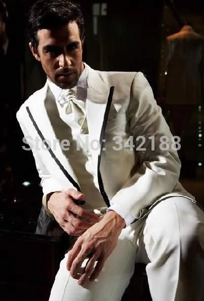 Бесплатная доставка/смокинг для жениха цвета слоновой кости с пиковым отворотом