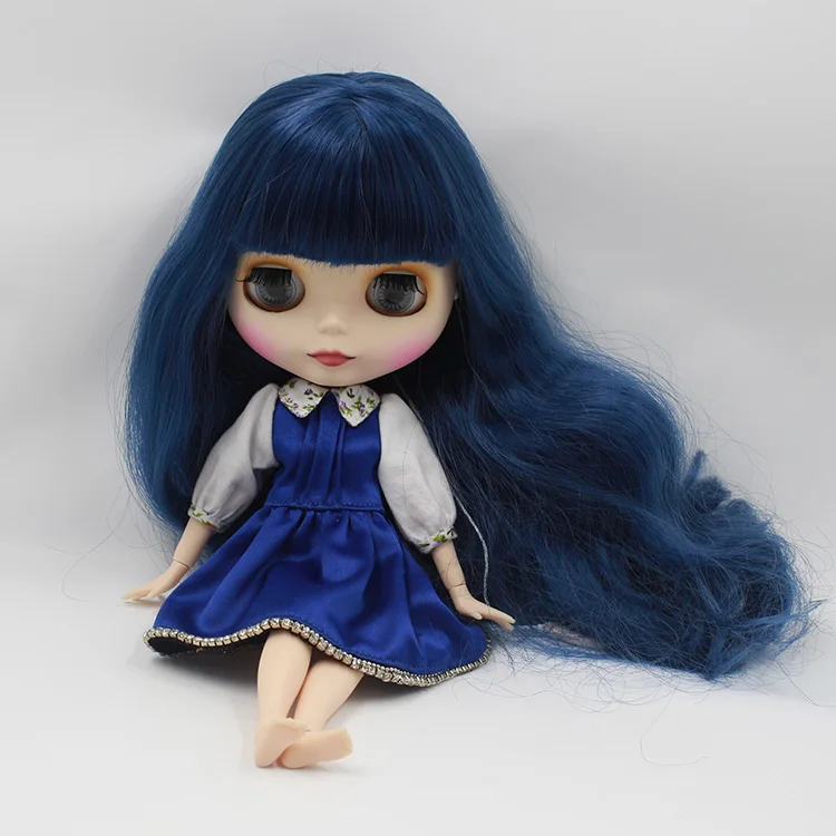 Нео-кукла совместными тела темно-синие длинные прическа с челкой 1/6 bjd куклы diy лица байт куклы для продажи