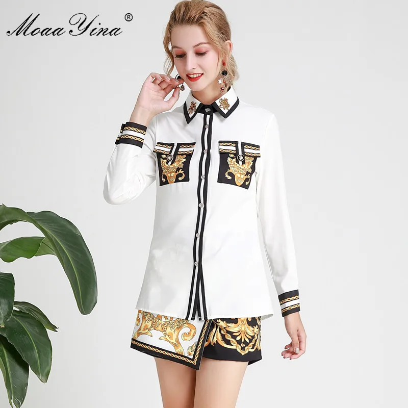 MoaaYina модный дизайнерский комплект весна лето женская рубашка с длинным рукавом и