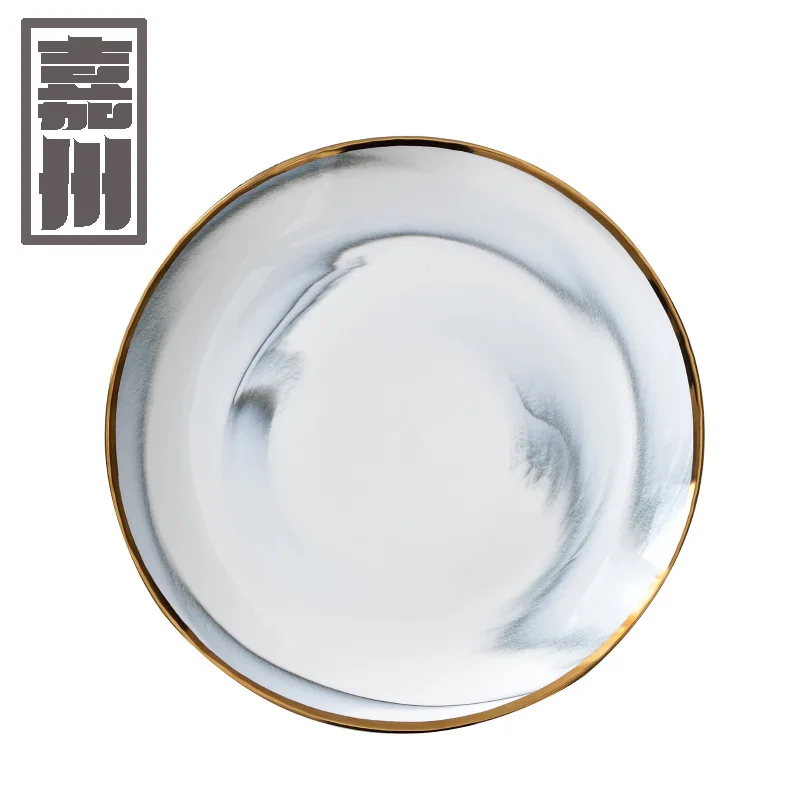 Керамические домашние блюда миски керамика западные мраморные с золотыми краями