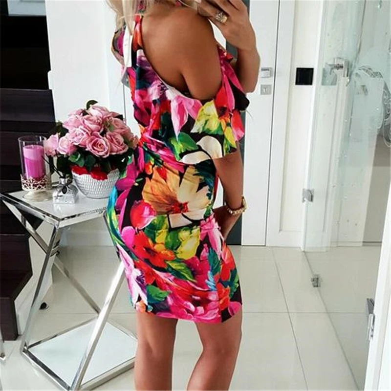 Летнее платье с оборками 2019 женские платья цветочным принтом сексуальная