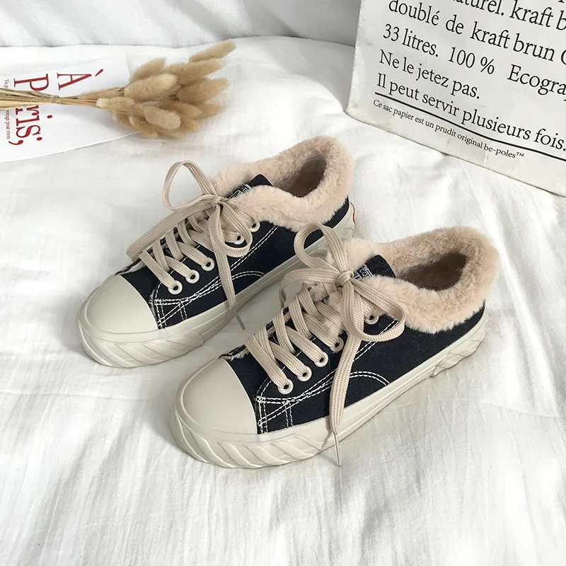 Зимняя теплая хлопковая обувь Женская бархатная повседневная на плоской подошве