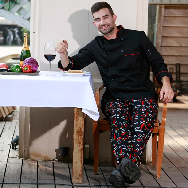 2015новый ресторан кухня гостинца официант Шеф повар брюки 100% хлопок Красный перец
