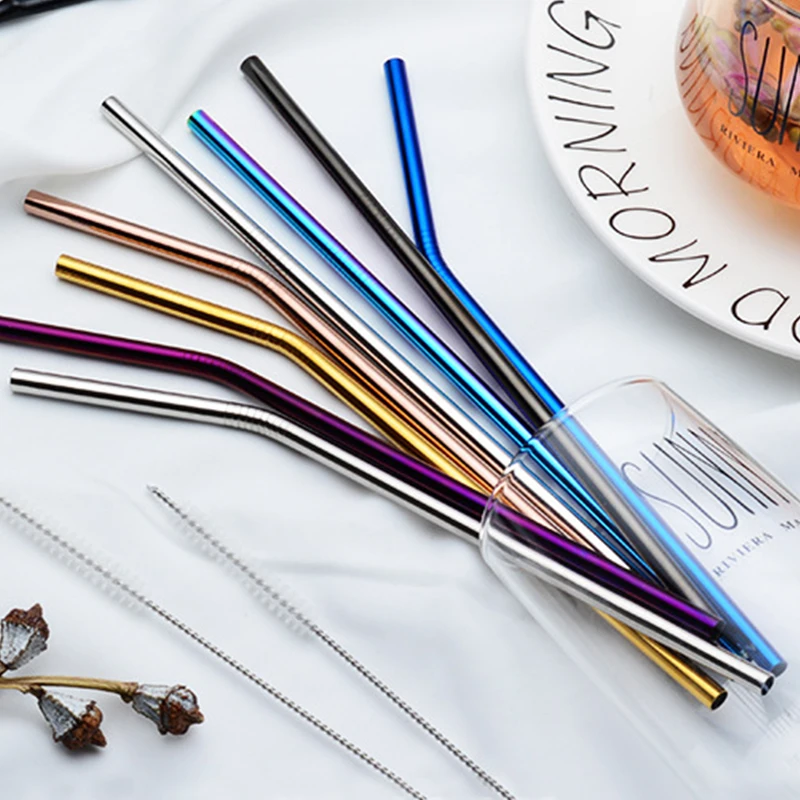 Colorful Reusable Stainless Steel Drinking Straws Spoon Tea Filter Coffee Beer Carbonator Stirring Tools Drinkware Accessories