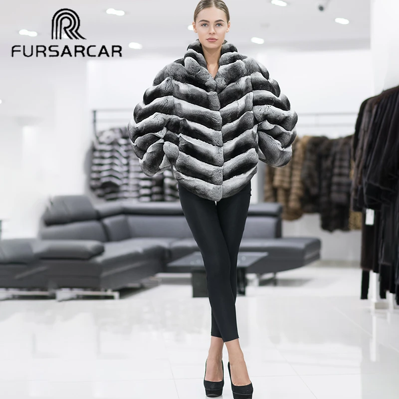FURSARCAR новый натуральная Шуба из кролика Рекс с коротким мехом пальто для женщин