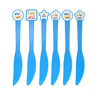 6pcs knives Красочные Мультяшные автомобили Грузовики украшение для торта на день рождения на тему "Лошадки карусели" вечерние украшения чашки тарелки одноразовые посуда для детей душ вечерние принадлежности - Цвет: 6pcs knives