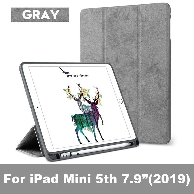 mini 5-Gray 02 Чехол для нового iPad mini 5, 7,9 дюйма, дюйма, с держателем карандаша, умный чехол из искусственной кожи, силиконовый чехол с текстурой ткани для iPad mini 4, Funda - Цвет: mini 5-Gray 02