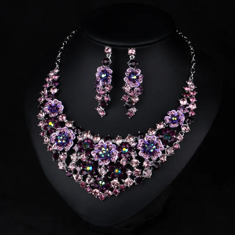 Мода Чешского Цветы Посеребренная Обесцветить Горный Хрусталь Серьги Заявление