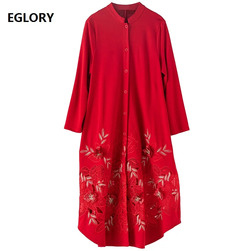 Женское длинное пальто с вышивкой однобортное верхняя одежда большого размера 5XL