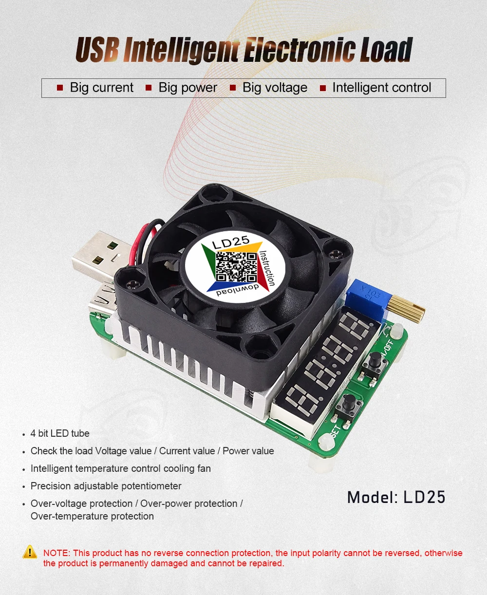LD25 LD35 электронный нагрузочный резистор USB интерфейс разрядка батареи тест светодиодный дисплей вентилятор регулируемое напряжение тока 25 Вт/35 Вт