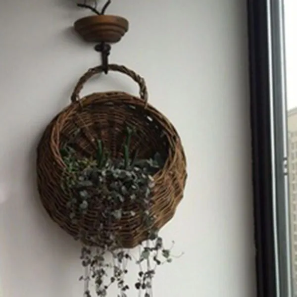 

willow rattan flower vase hanging basket FLOWER balcony wall hanging round garden Florist natural material