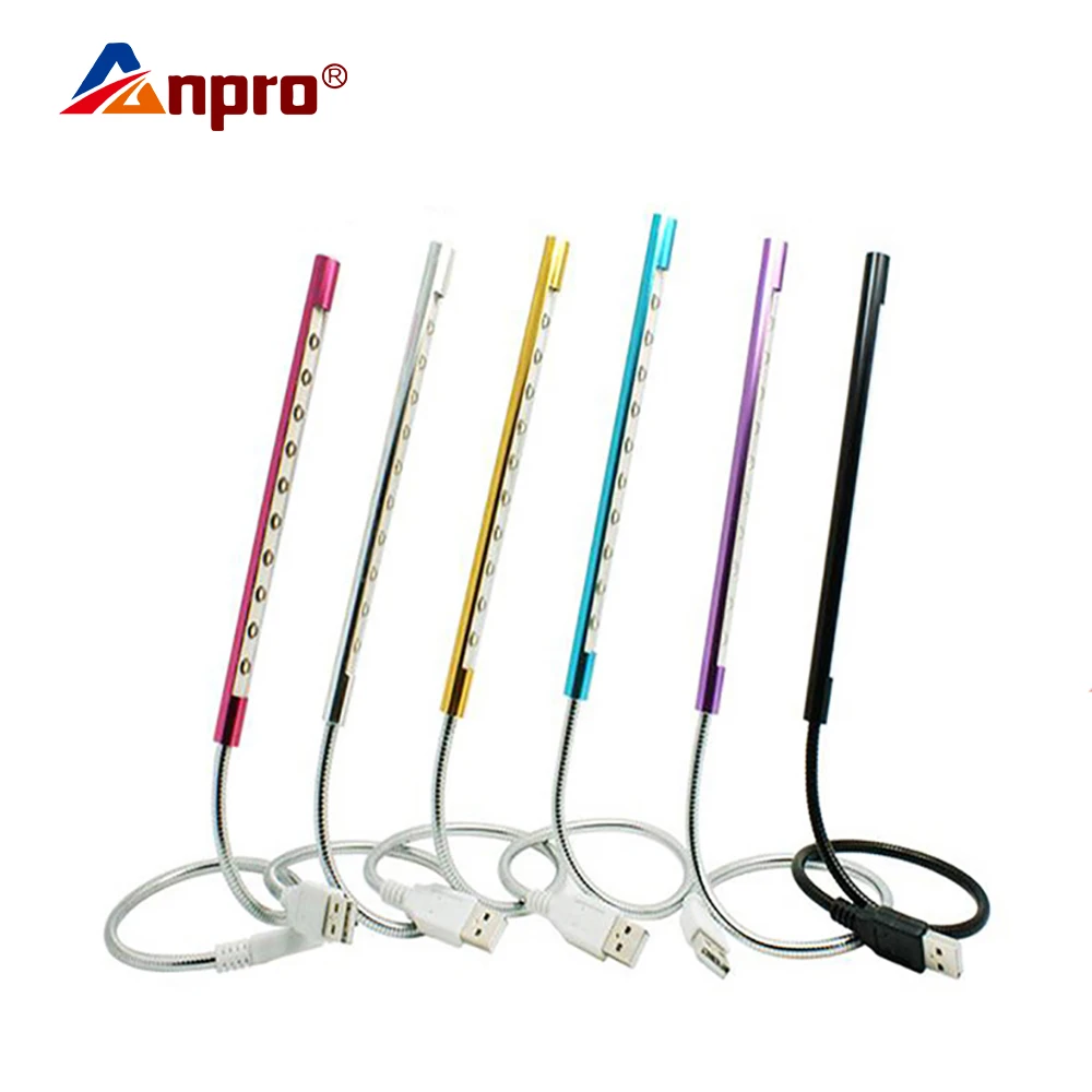 Anpro 1 шт. гибкий ультра яркий мини 10 светодиодный USB ночник настольная книга для чтения светодиодный светильник компьютерная лампа для клавиатуры для ПК ноутбука